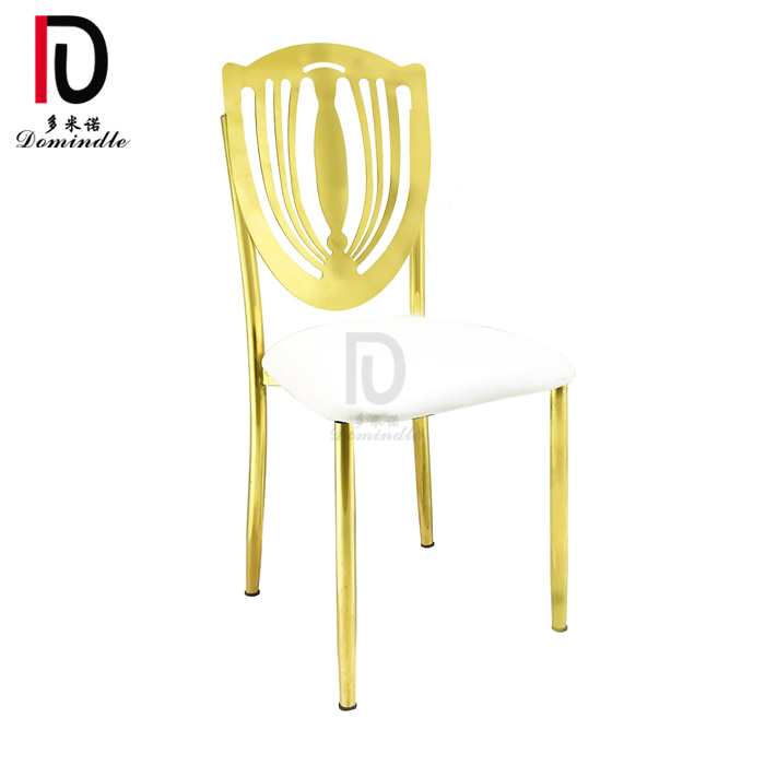 China Gold Stacking Wedding Chair –  cheap hotel banquet gold stainless steel wedding chair with white seat pad – Dominate