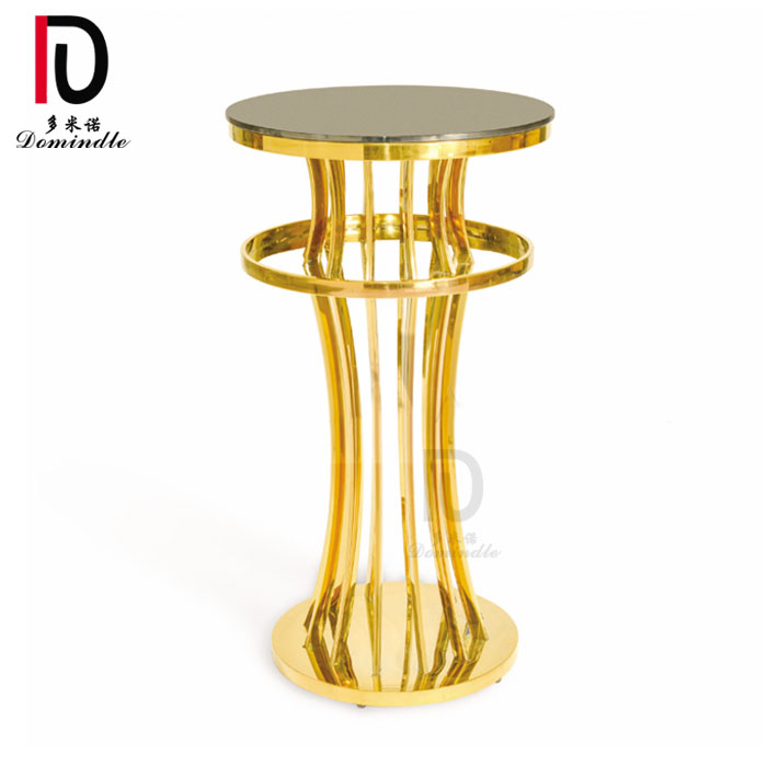 China Gold Glass Wedding Table –  hot events rental gold stainless steel mirror glass top high bar cocktail table – Dominate