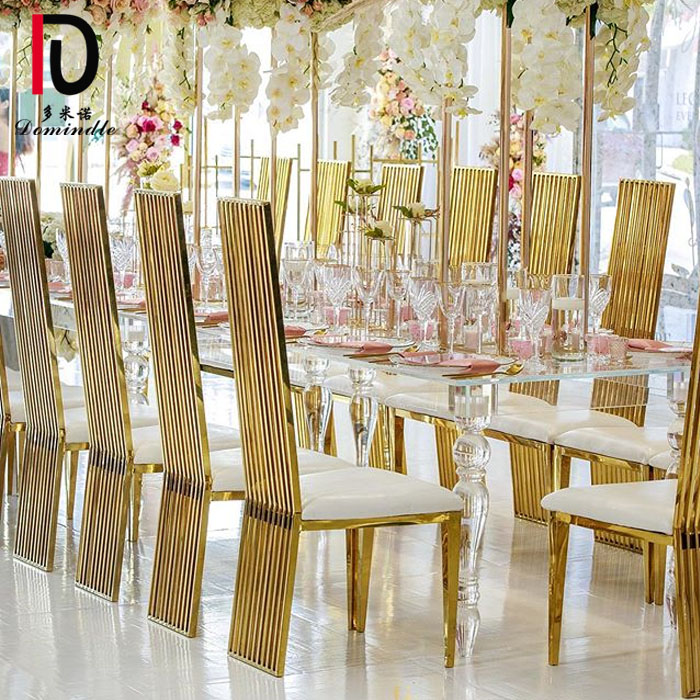 China Chiavari Wedding Chair –  2020 inventory gold finish stainless steel high back wedding banquet chair – Dominate