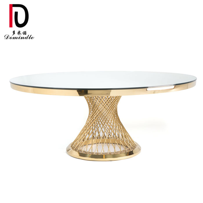 WT09 Dominate round gold frame glass top stainless steel wedding table