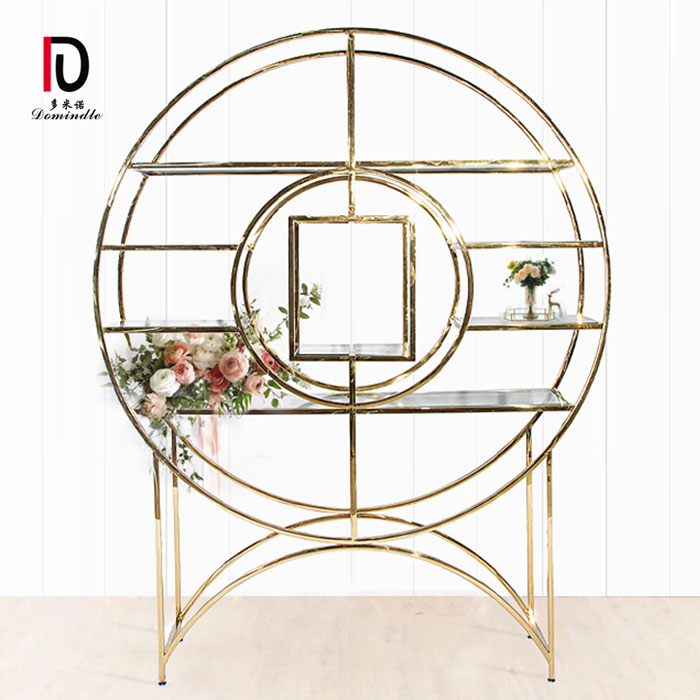 China Mdf Top Event Table –  luxury glass top stainless steel frame wedding wine shelf back bar – Dominate