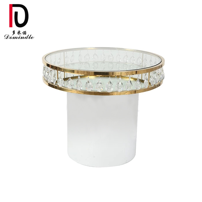 OEM New Design Stainless Steel Table –  modern event white base mirror glass wedding cake table with crystals – Dominate