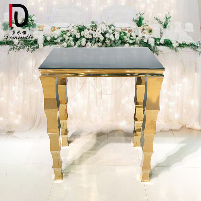 OEM Metal Banquet Table –  wedding furniture mirror glass stainless steel square bar table for party – Dominate