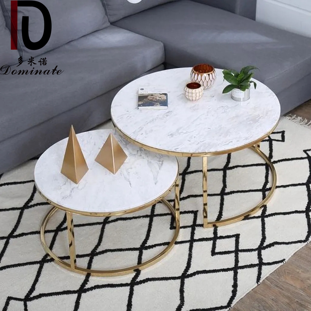 Living Room Furniture Gold Stainless Steel Base White Marble Top Coffee Table