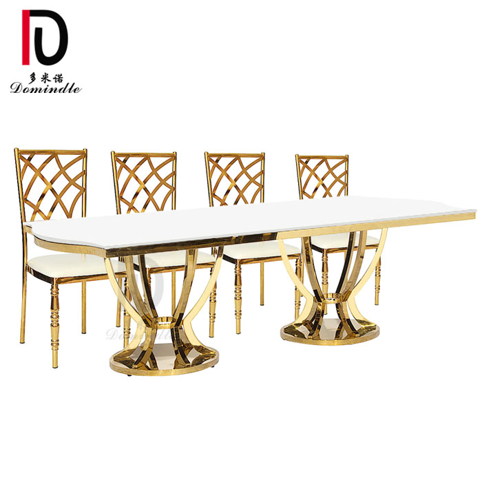 modern new design gold stainless steel mirror glass dining wedding table