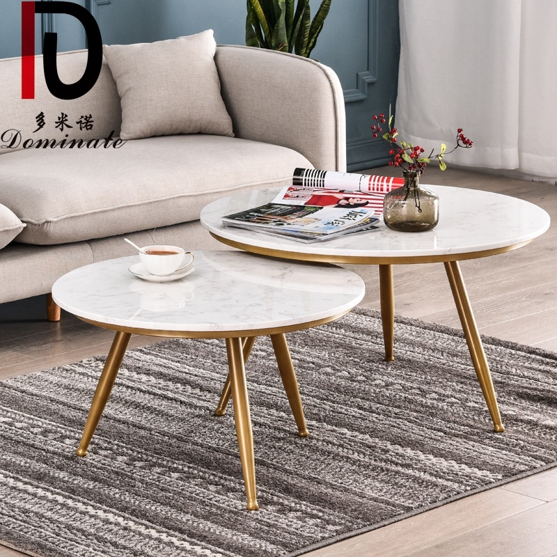 Wholesale Customized Living Room Coffee Table Simple Design Round Marble Top Stainless Steel Legs Coffee Table