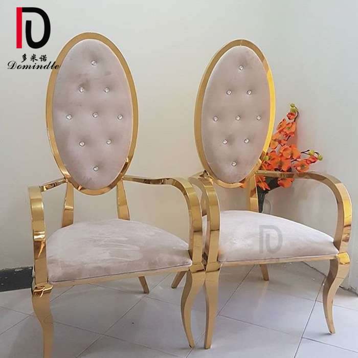 OEM Stackable Stainless Steel Wedding Chair –  Dubai luxury high back golden frame stainless steel wedding bride chair with arms – Dominate