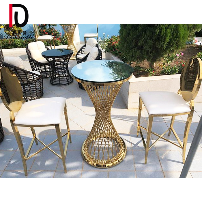 OEM Metal Wedding Table –  Bird nest base gold stainless steel tempered glass cocktail table – Dominate