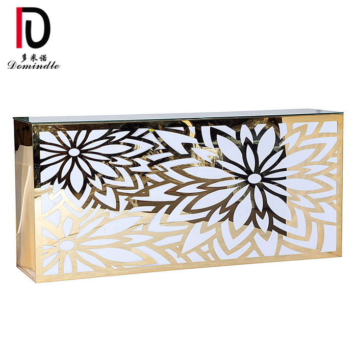 OEM Modern Gold Metal Hotel Table – gold mirror glass top stainless steel wedding bar counter – Dominate detail pictures