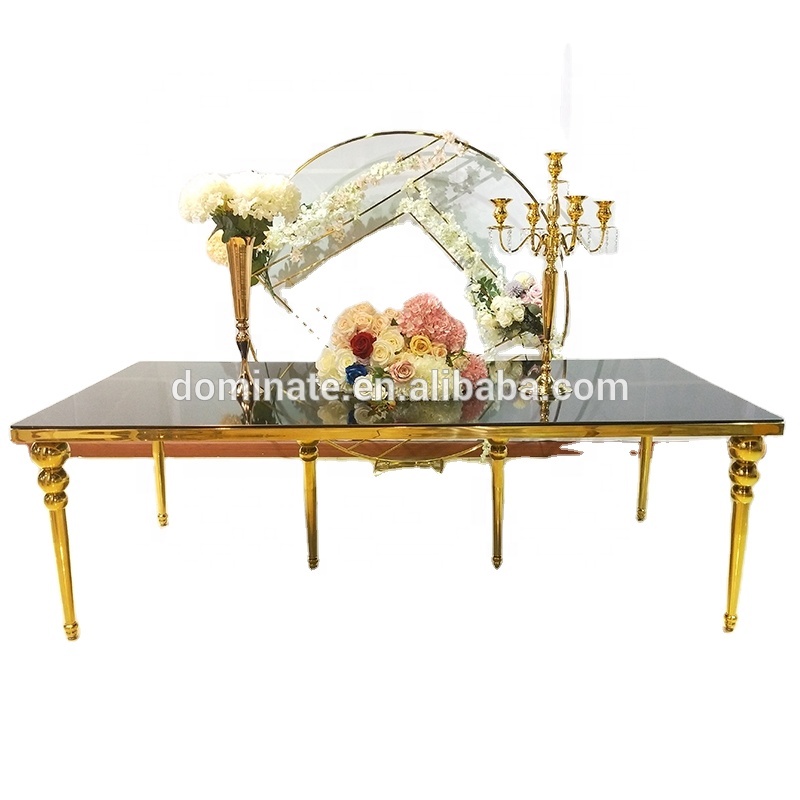 OEM New Design Stainless Steel Table –  Wholesale hotel wedding dining tables and chairs gold stainless steel event furniture – Dominate