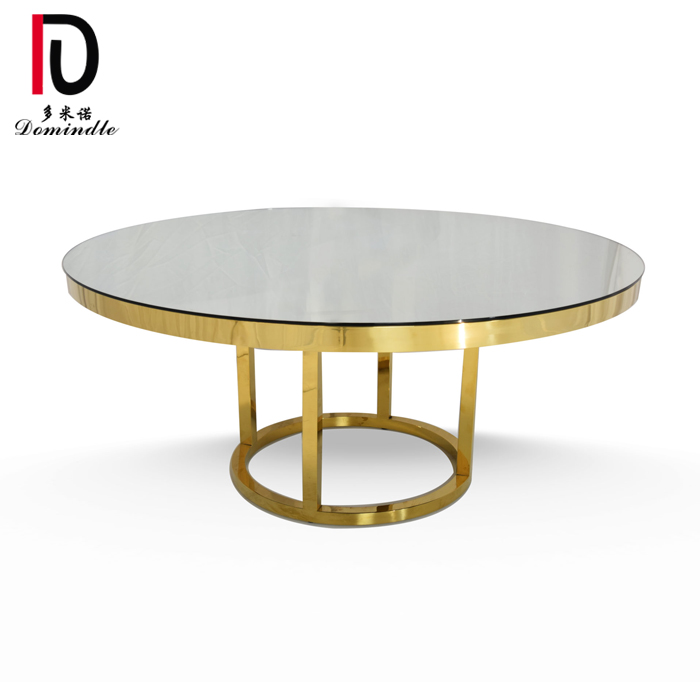 OEM Golden Hotel Table –  commercial new design mirror glass dining round wedding stainless steel table – Dominate