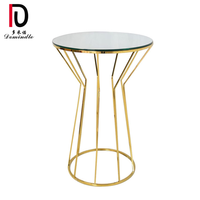 China Gold Wedding Dining Table –  glass top gold stainless steel frame bar cocktail table for party – Dominate