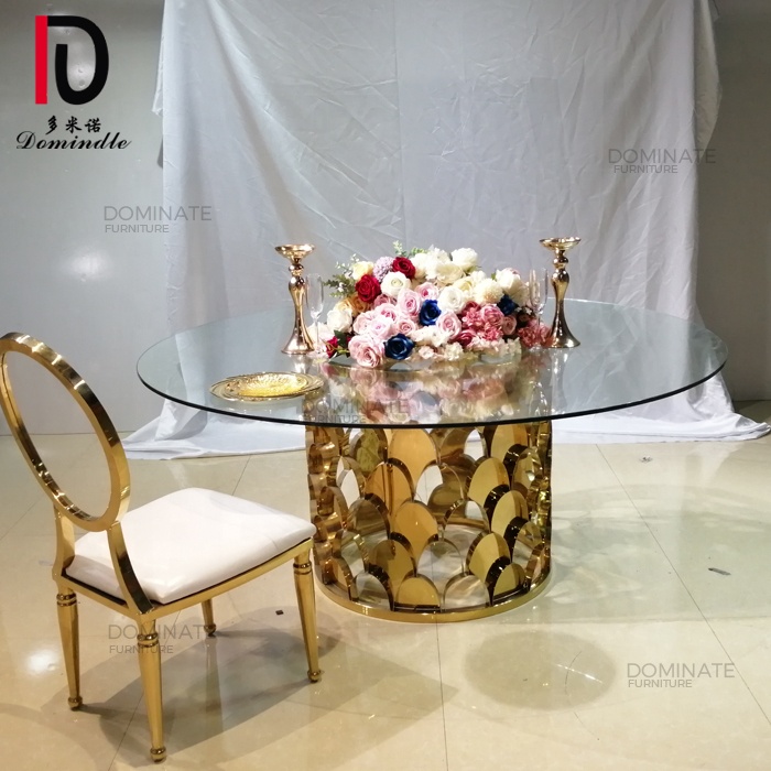 Elegant fish-scale design stainless steel brighten base mirror wedding table