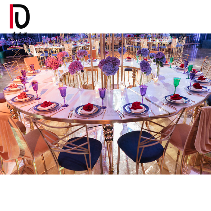 China Event Glass Table –  events design gold ball legs stainless steel wedding circle banquet table – Dominate