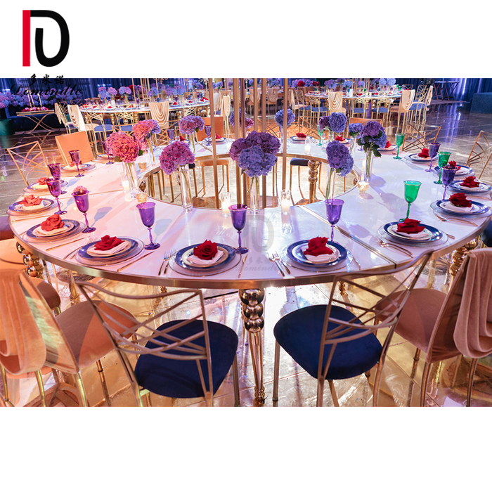 China Golden Glass Table – 
 events design gold ball legs stainless steel wedding circle banquet table – Dominate