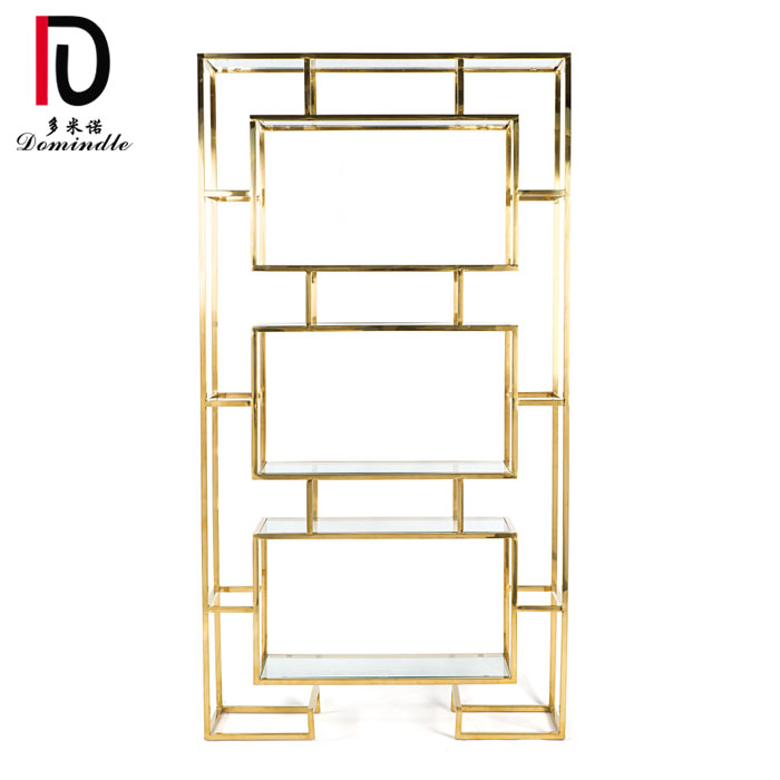 Wholesale Gold Stainless Steel Hotel Table –  modern stainless steel frame wedding glass bar shelf – Dominate