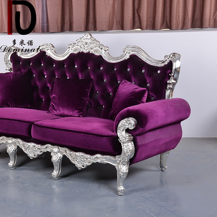 Royal 2 Seater Purple Chesterfield Shiny Tufted Velvet Hotel Sofa Wedding King Throne Sofa