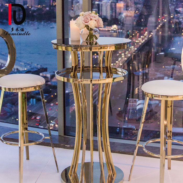 OEM Elegant Wedding Table –  events furniture golden stainless steel round glass top cocktail table – Dominate