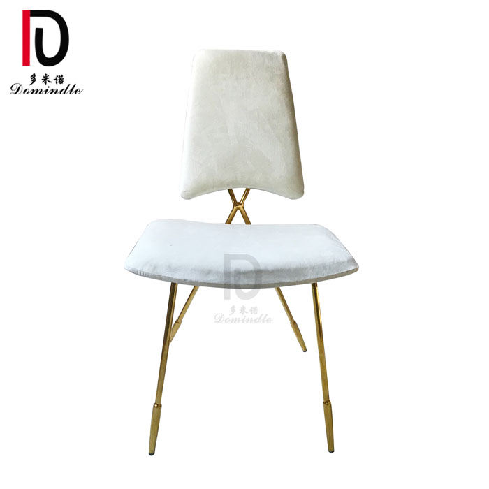 OEM Gold Stacking Wedding Chair –  hotel used gold stainless steel frame white velvet wedding chair – Dominate