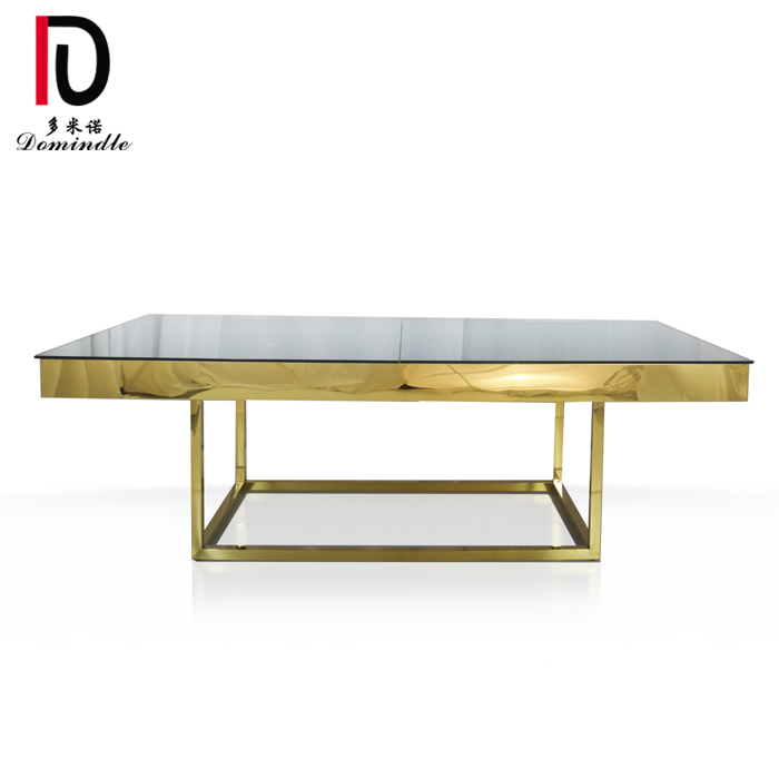 OEM Event Wedding Hotel Table –  Simple style stainless steel tempered glass top square wedding dining table – Dominate