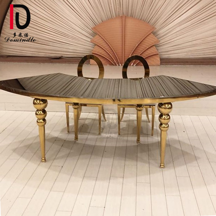 China Gold Stainless Steel Wedding Table –  full round stainless steel frame tempered glass top banquet moon table – Dominate