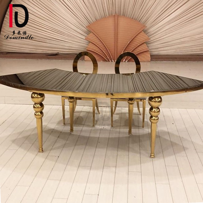 Wholesale Mdf Stainless Steel Table – 
 full round stainless steel frame tempered glass top banquet moon table – Dominate