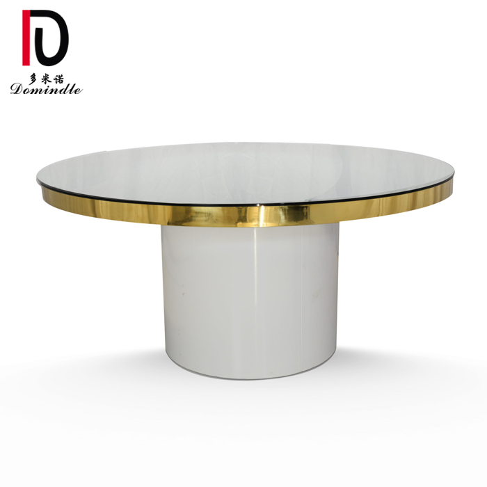 High quality gold stainless steel base glass top gold dining table for sale
