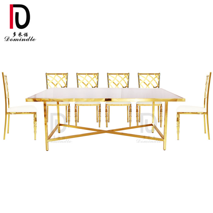 Wholesale Round Gold Stainless Steel Table –  new design stainless steel gold mirror glass square wedding table for event – Dominate