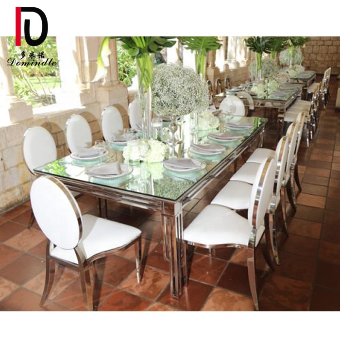 China Gold Modern Dining Table – 2019 New design mirror glass top stainless steel dining table for wedding – Dominate detail pictures