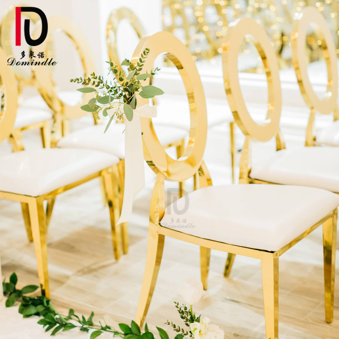 Contemporary stainless steel white PU pad golden wedding O shape dining chair