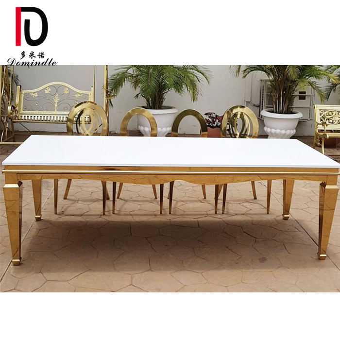 OEM Luxury Cake Table –  WT06 Dominate golden MDF top rectangular stainless steel wedding table – Dominate