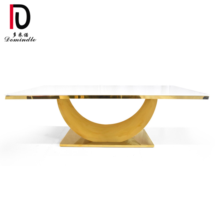 China Metal Banquet Table –  2019 rectangular stainless steel gold glass top wedding dining table – Dominate