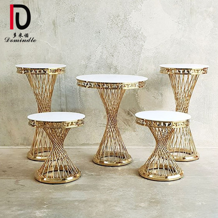 China Sweet Cake Table –  wedding party used gold stainless steel frame tempered glass top high bar table – Dominate