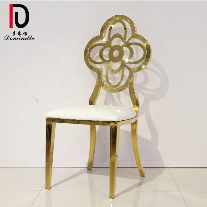 Wholesale Hotel Stackable Wedding Event Chair – Stainless steel frame fancy flower shape leather gold chair metal – Dominate detail pictures