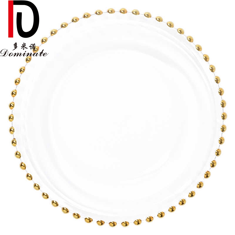 Wholesale High Quality Elegant Silver Gold Beaded Rim Round Home Wedding Glass Charge Party Plates