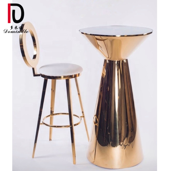 Wholesale Gold Stainless Steel Hotel Table –  Factory design mirror glass table stainless steel wedding table and stool – Dominate