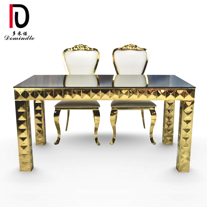 OEM Steel Hotel Table –  unique design stainless steel mirror glass table dining table for wedding – Dominate