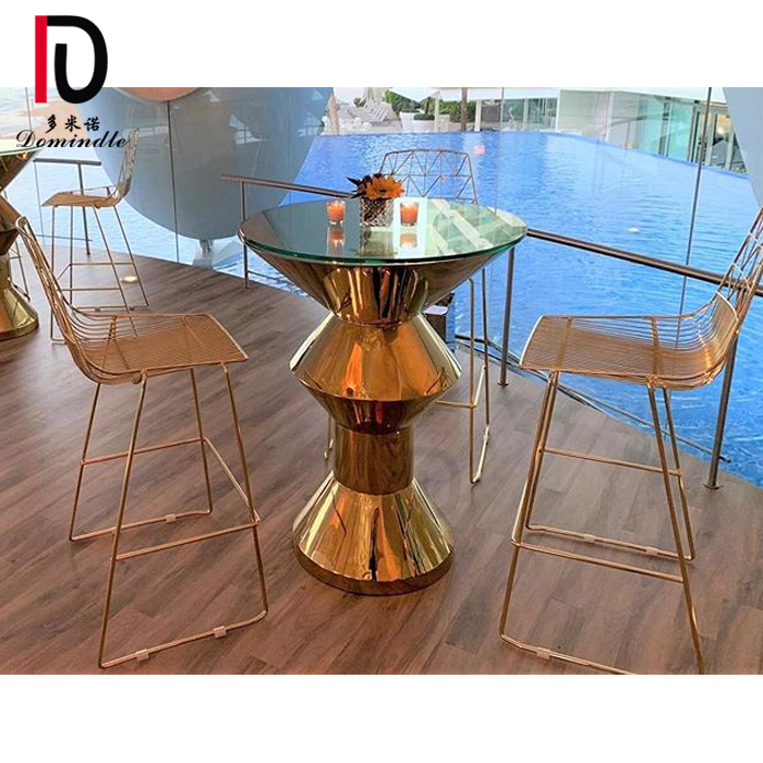 China Luxury Banquet Table –  wholesale high party gold stainless steel glass top round cocktail table for wedding – Dominate