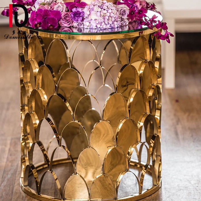 China Gold Event Table –  unique design mirror glass Stainless Steel gold Coffee table – Dominate