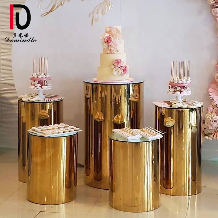 Gold stainless steel metal glass round top flower stand wedding decoration
