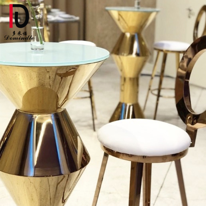 China Gold Modern Dining Table – mirror glass top bar table stainless steel gold cocktail table – Dominate detail pictures