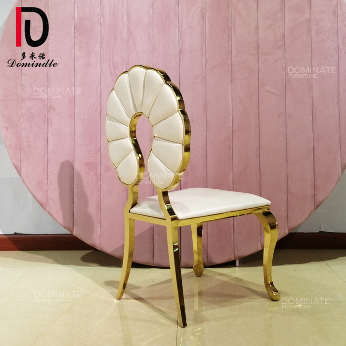 China Wedding Hotel Chair –  Wedding event cloud design round hollow back stainless steel golden dining chair – Dominate