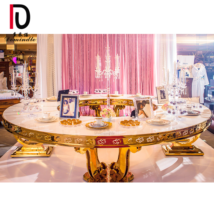 OEM Event Stainless Teel Weding Cake Table –  Dominate WC09 gold stainless steel frame white MDF top wedding half round dining table – Dominate