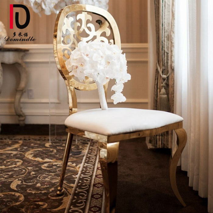 Dominate luxury gold stainless steel frame white pu cushion wedding dining chair