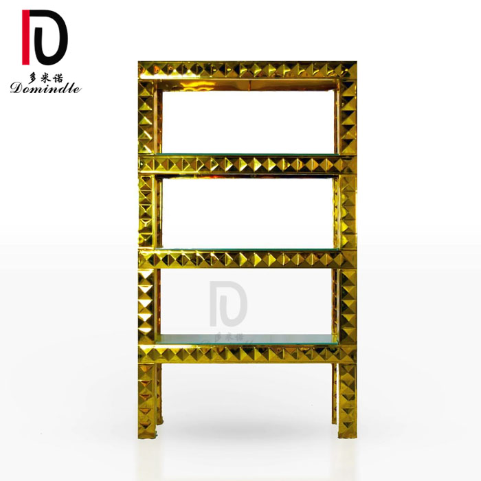 Good quality Wedding Decoration From China – modern silver and gold stainless steel frame and glass top barback shelves for wedding – Dominate