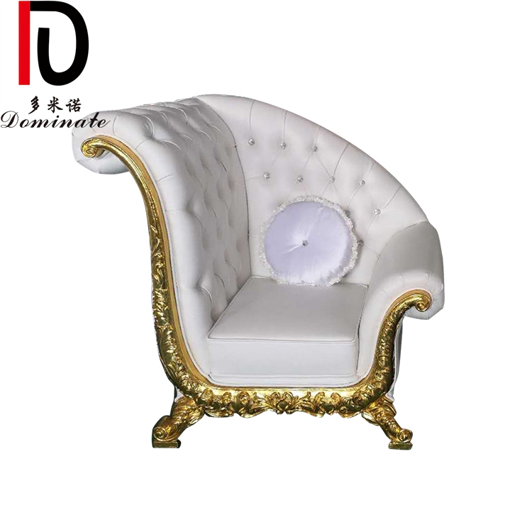 Good quality Sofa From China – Luxury White Wooden Leather Arm Shell Shaped Chair Wedding Hotel Gold Throne Chair – Dominate