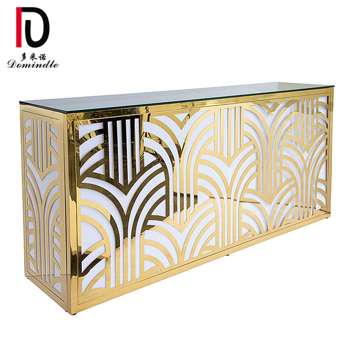 2020  New square glass top stainless steel gold cocktail wedding bar table Featured Image