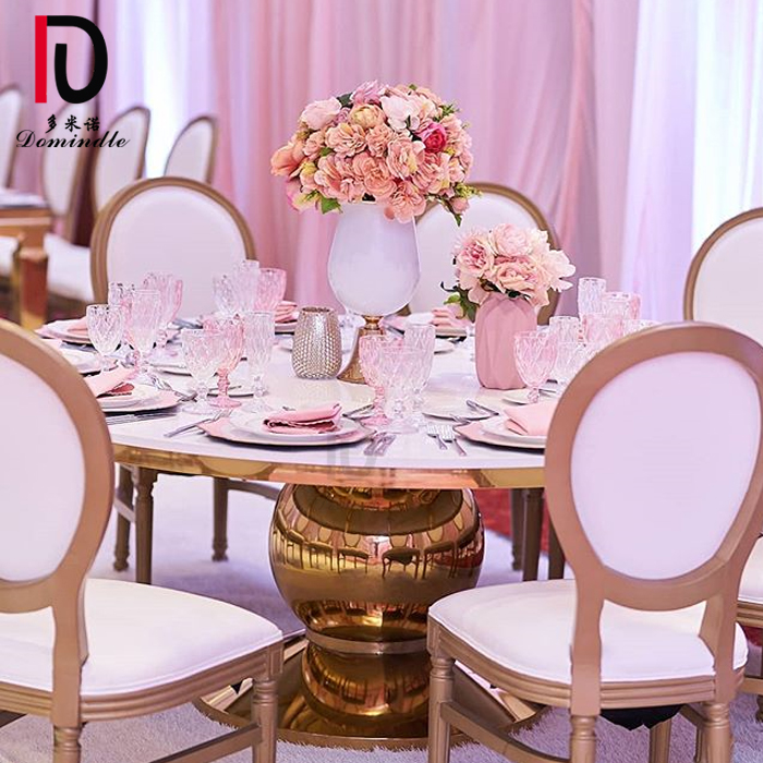 Dubai wedding used titanium gold stainless steel round MDF dining table