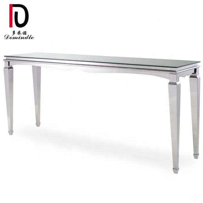 Silver stainless steel mirror glass top wedding events high metal bar table