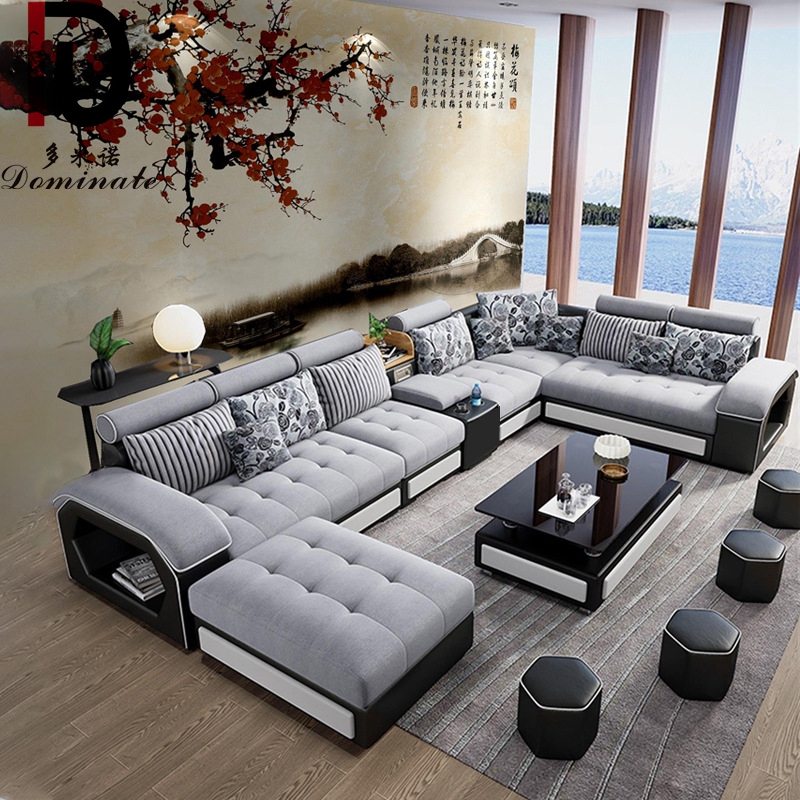 Factory wholesale fabric U shaped sectional sofa, modern European style washable living room sofa set
